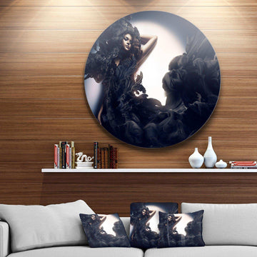 Fashion Woman in Black Smoke - Romantic Metal Circle Wall Art